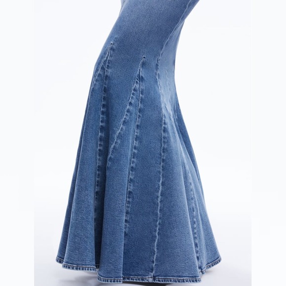 Alice Olivia Flare Denim Skirt Womens Size 12 Nala Godet Maxi Floor Length Avery - Picture 3 of 16